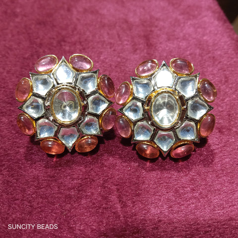 Buy Zaveri Pearls Pink Beads Traditional Kundan Chandbali Earrings-ZPFK12937  Online